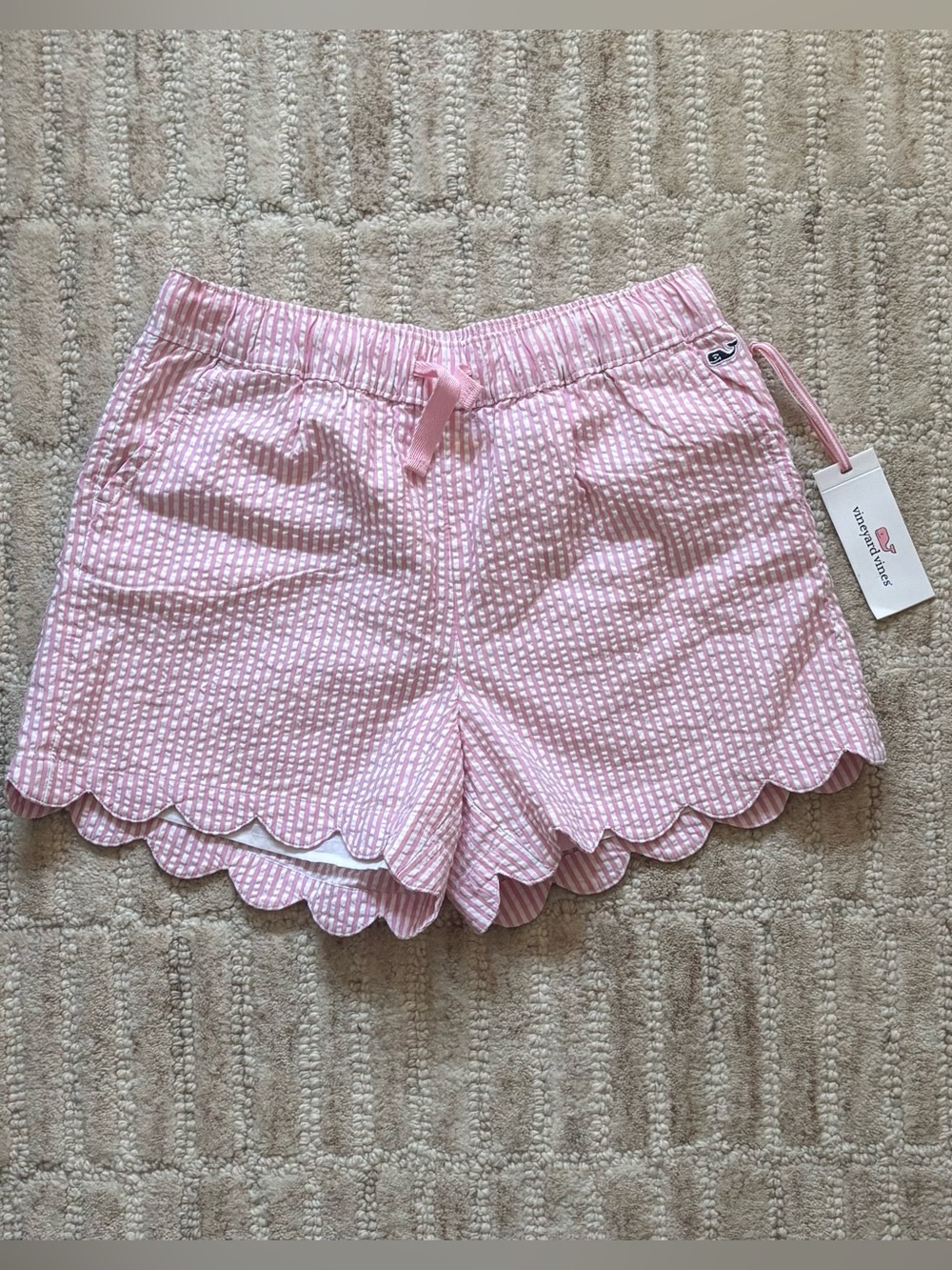 NWT Vineyard Vines Pink Seersucker Scallop Hem Kids Shorts